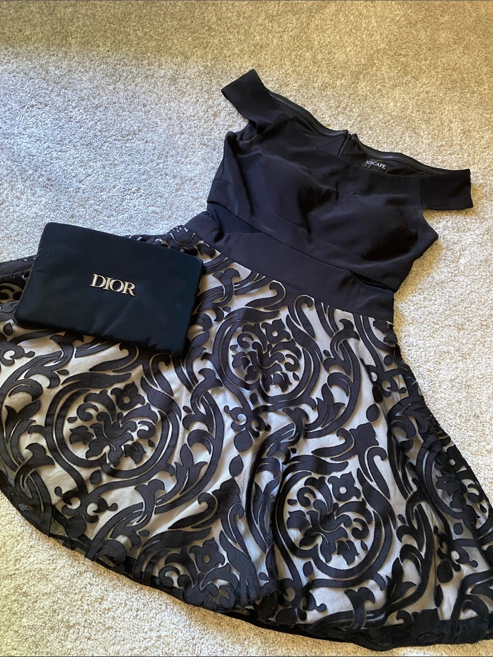 Xscape Off-The-Shoulder Burnout Fit & Flare Dress [SZ 8 ]
